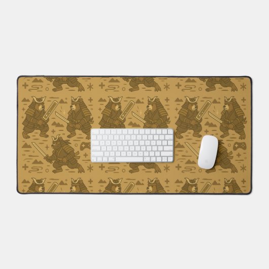 Samurai-Bär mit Spielcontroller Schreibtischunterlage (Tastatur & Maus)