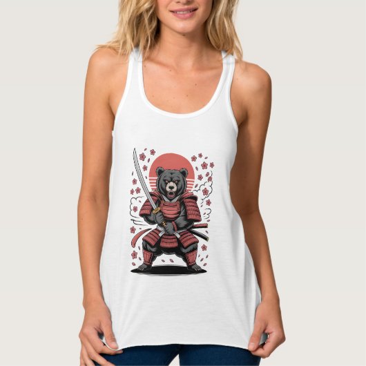 Samurai Bear Canvas Flowy Racerback Tank Top (Vorderseite)