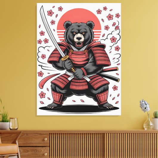Samurai Bear Stretched Canvas Print Leinwanddruck (Insitu (Wohnzimmer))