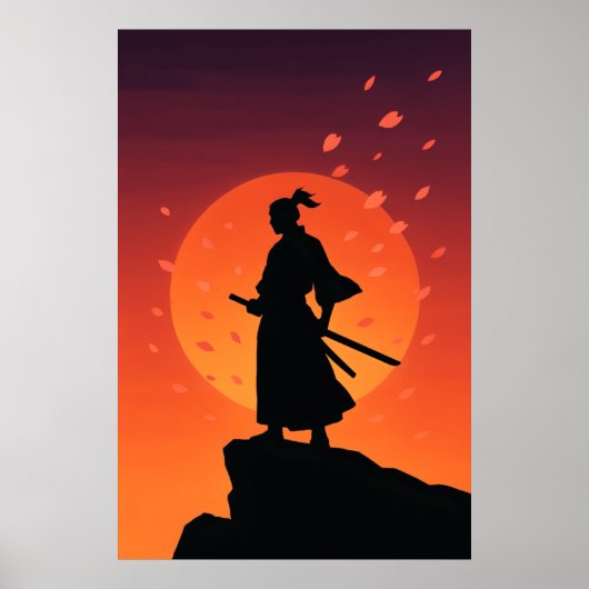 Samurai bei Sonnenuntergang Poster – Minimalistisc (Vorne)