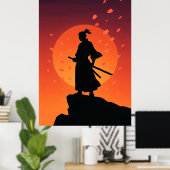 Samurai bei Sonnenuntergang Poster – Minimalistisc (Heimbüro)