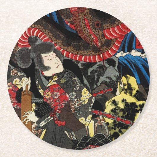 SAMURAI BEKÄMPFUNG DER GIANTEN SNAKE TOAD RUNDER PAPPUNTERSETZER (Vorderseite)