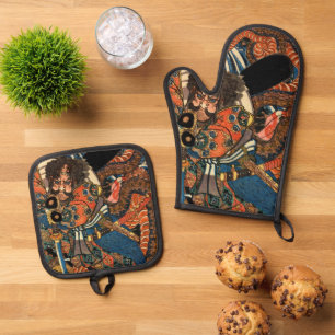 SAMURAI-BEKÄMPFUNGSMONSTER OFENHANDSCHUH & Topflappen-Set