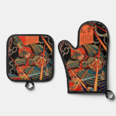 SAMURAI-BEKÄMPFUNGSMONSTER OFENHANDSCHUH & Topflappen-Set (Vorderseite)