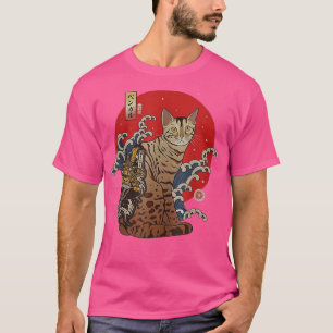 Samurai Bengalisch Cat Ukiyoe Japanischer Krieger T-Shirt