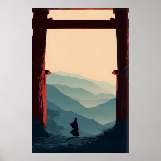 Samurai-Bergplakat Einsamer Schwertkämpfer, Torii Poster (Vorne)