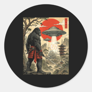 Samurai Bigfoot 67 Six Seven Meme Vintage Japanisc Runder Aufkleber