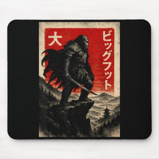 Samurai Bigfoot Graphic Tee Japanese Vintage Mousepad (Vorne)