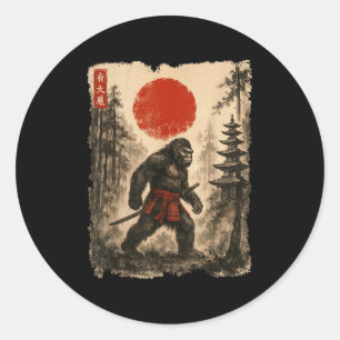 Samurai Bigfoot Japanisch Vintag Sasquatch Ukiyo-e Runder Aufkleber