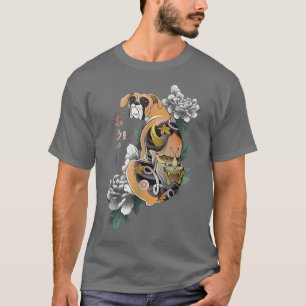 Samurai Boer Dog Ukiyoe Blume Japanischer Krieger  T-Shirt