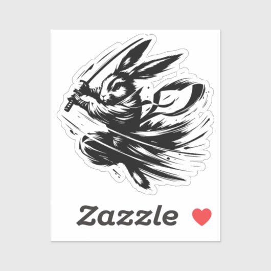 Samurai Bunny Black Ink Warrior Rabbit Aufkleber (Blatt)