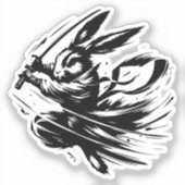 Samurai Bunny Black Ink Warrior Rabbit Aufkleber (Vorderseite)