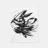 Samurai Bunny Black Ink Warrior Rabbit Fleecedecke (Vorderseite)