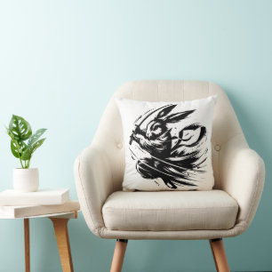 Samurai Bunny Black Ink Warrior Rabbit Kissen