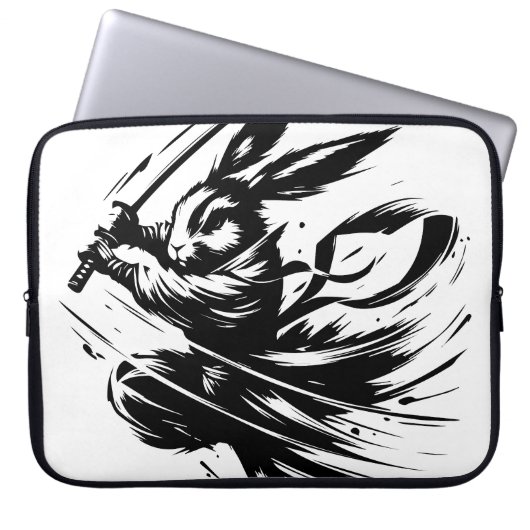 Samurai Bunny Black Ink Warrior Rabbit Laptopschutzhülle (Vorderseite)