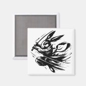 Samurai Bunny Black Ink Warrior Rabbit Magnet (Vorderseite/Rückseite)