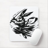 Samurai Bunny Black Ink Warrior Rabbit Mousepad (Mit Mouse)