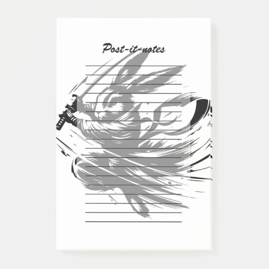 Samurai Bunny Black Ink Warrior Rabbit Post-it Klebezettel (Vorderseite)