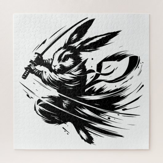 Samurai Bunny Black Ink Warrior Rabbit Puzzle (Vertikal)