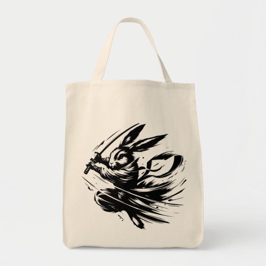 Samurai Bunny Black Ink Warrior Rabbit Tragetasche (Vorne)