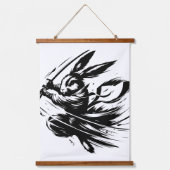 Samurai Bunny Black Ink Warrior Rabbit Wandteppich Mit Holzrahmen (Vorderseite)