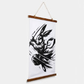 Samurai Bunny Black Ink Warrior Rabbit Wandteppich Mit Holzrahmen (Gewinkelt)