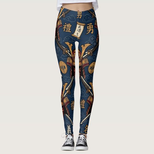 Samurai-Bushido-Code-Tugenden nahtloses Muster Leggings (Vorderseite)