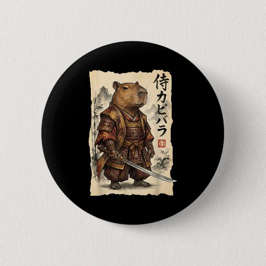 Samurai Capybara Japanese Art Vintage Graphic Funn Button (Vorderseite)