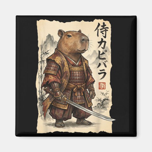 Samurai Capybara Japanese Art Vintage Graphic Funn Magnet (Vorne)
