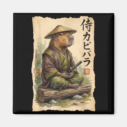 Samurai Capybara Japanese Art Vintage Graphic Funn Magnet (Vorne)