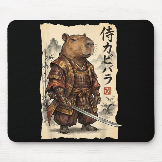 Samurai Capybara Japanese Art Vintage Graphic Funn Mousepad (Vorne)
