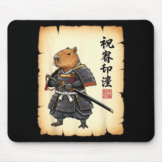 Samurai Capybara Japanese Art Vintage Graphic Funn Mousepad (Vorne)