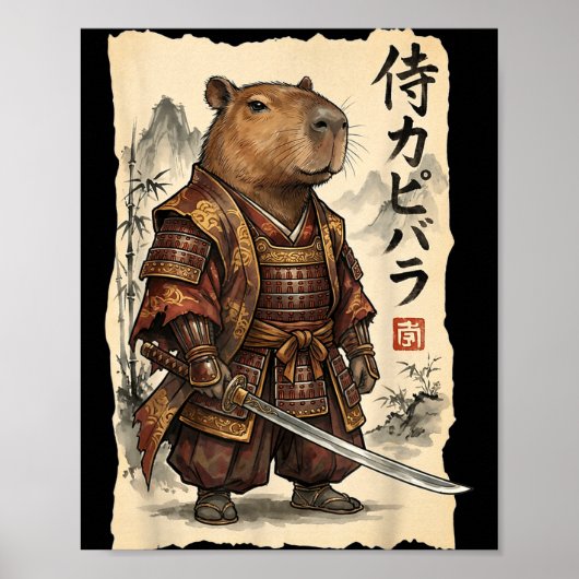 Samurai Capybara Japanese Art Vintage Graphic Funn Poster (Vorne)