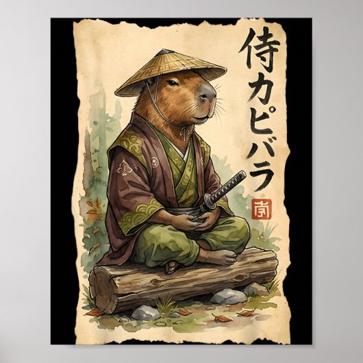 Samurai Capybara Japanese Art Vintage Graphic Funn Poster (Vorne)