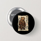 Samurai Capybara Japanische Kunst Vintage Grafik L Button (Vorne & Hinten)