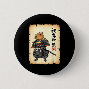 Samurai Capybara Japanische Kunst Vintage Grafik L Button