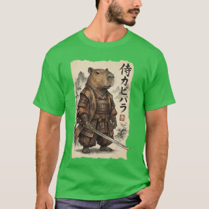 Samurai Capybara Japanische Kunst Vintage Lustiges T-Shirt