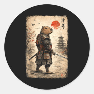 Samurai Capybara lustiges Capybara Vintage-Grafik Runder Aufkleber