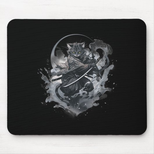 Samurai Cat Anime Japanisch Ninja Warrior Ästhetik Mousepad (Vorne)