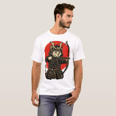Samurai Cat Archer, Japanese Warrior Neko T-Shirt (Vorne ganz)