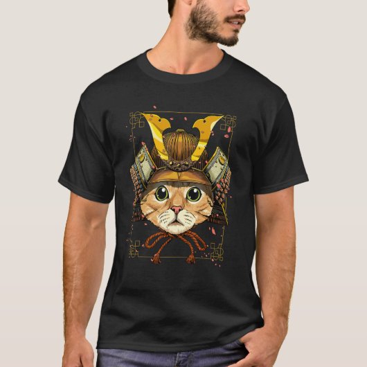 Samurai Cat Armor Japanischer Krieger Bushido Japa T-Shirt (Vorderseite)