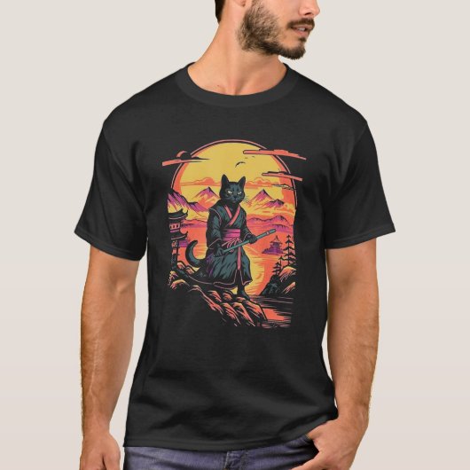 Samurai Cat Bushido Japanese Aesthetic Style T-Shirt (Vorderseite)