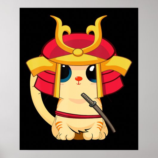 Samurai Cat Cute Japanese Anime Cosplay Halloween Poster (Vorne)