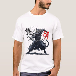 Samurai Cat Graphic T-Shirt Warrior Vintag Japanis