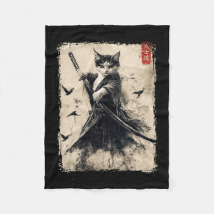 Samurai Cat Graphic T-Shirt Warrior Vintag Japanis Fleecedecke