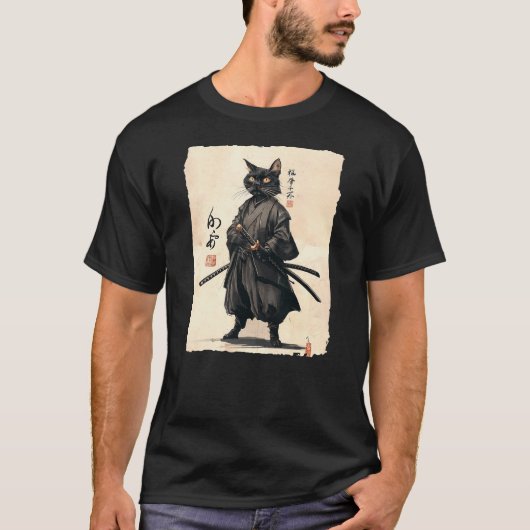 Samurai Cat Japanese Anime Cat Lover Funny For Men T-Shirt (Vorderseite)