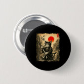 Samurai Cat Japanese Art Men Boys Funny Graphic Te Button (Vorne & Hinten)