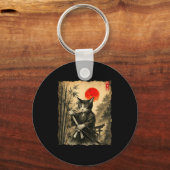 Samurai Cat Japanese Art Men Boys Funny Graphic Te Schlüsselanhänger (Vorderseite)