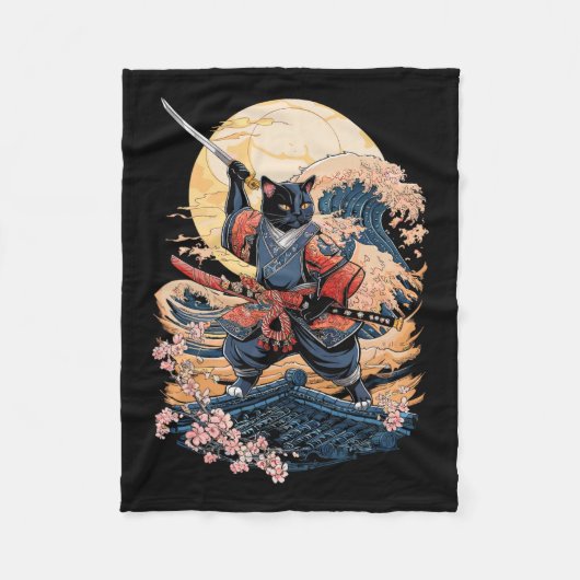 Samurai Cat Japanese Cat Anime Ninja Fleecedecke (Vorderseite)