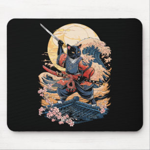 Samurai Cat Japanese Cat Anime Ninja Mousepad